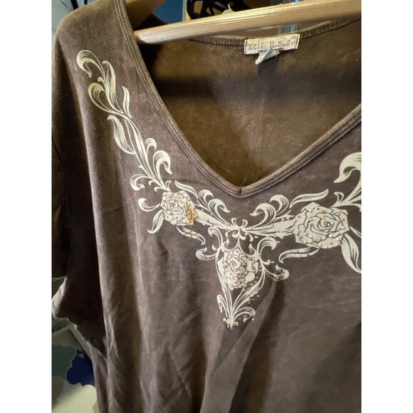 Xcit USA Brown V Neck Short Sleeved Top Sz 2X - Picture 4 of 6